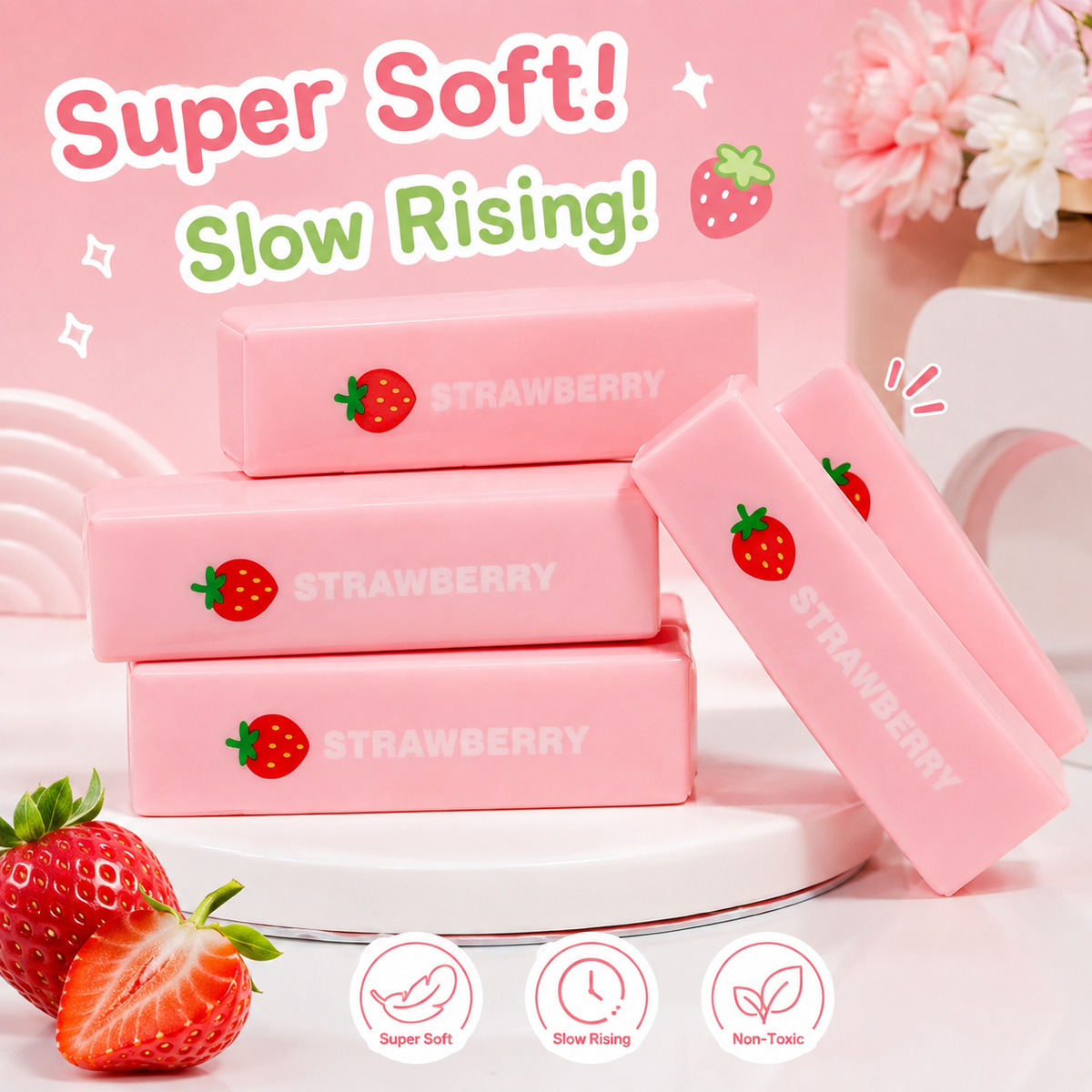 60PCS Assorted Squishy Pack – 36 Butter + 12 Strawberry + 12 Swirl