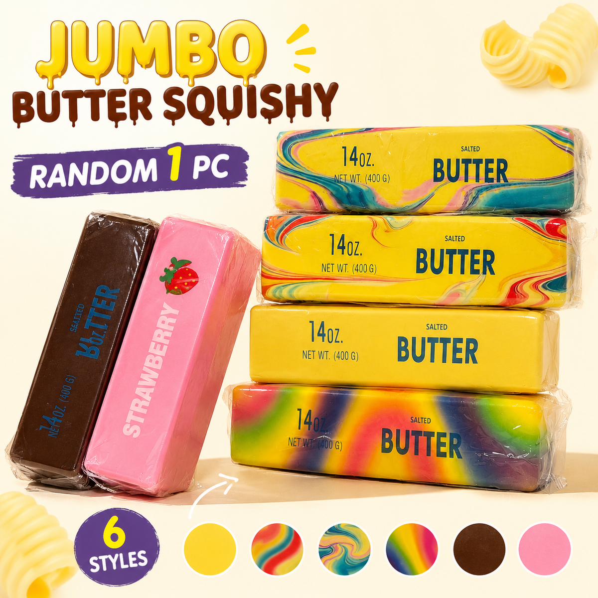 Jumbo Butter Squishy – 25cm Slow-Rising Squishy, Random 1 of 6 Styles
