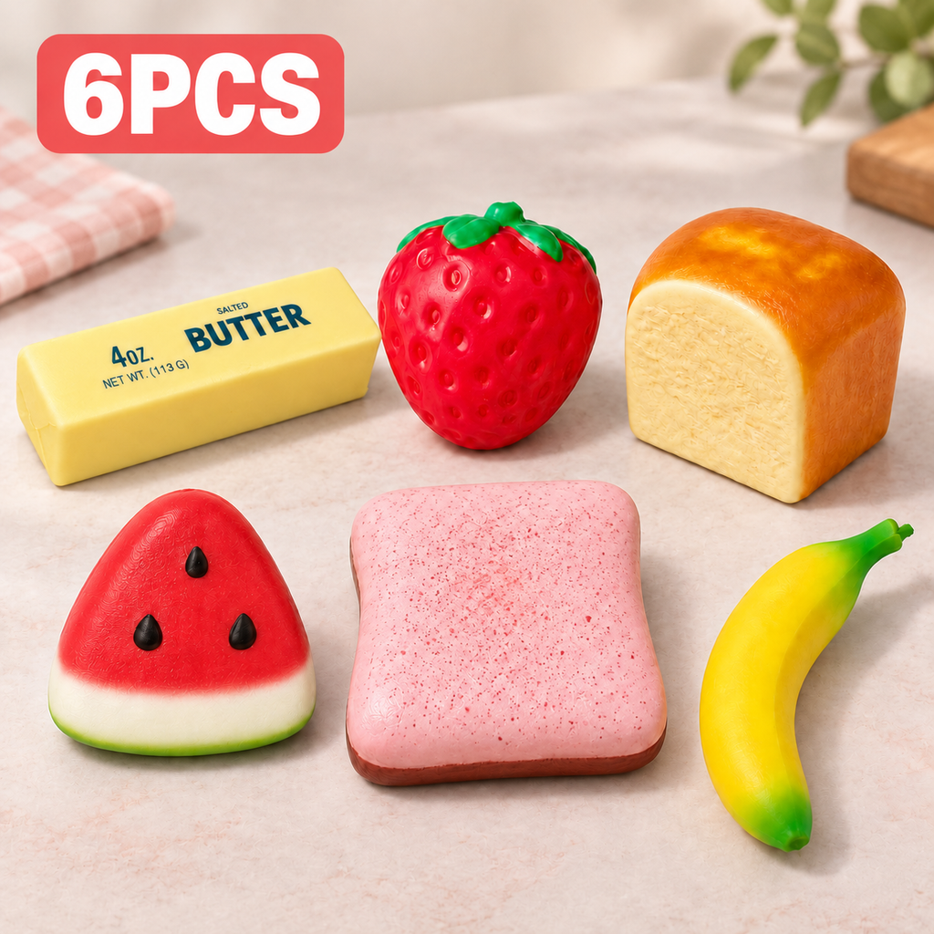 6PCS Food & Fruit Squishy Variety Pack